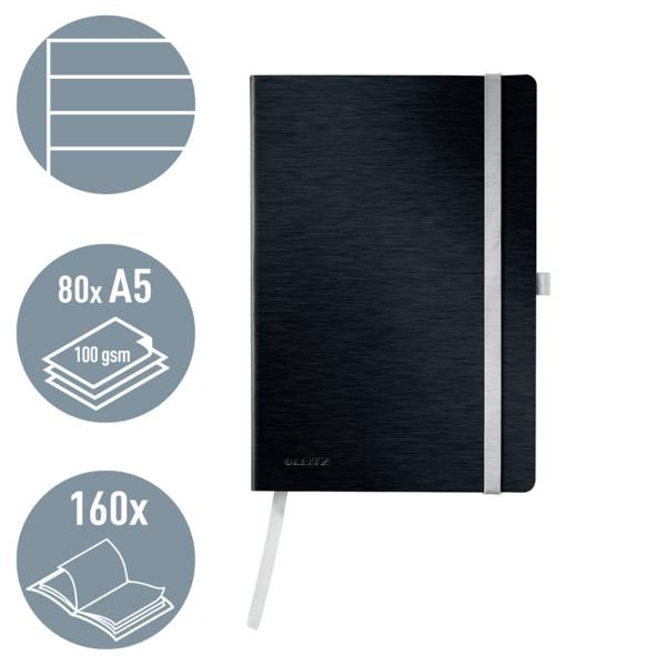 Leitz 44871094 Notizbuch liniert Satin Schwarz 80 Blatt DIN A5-2