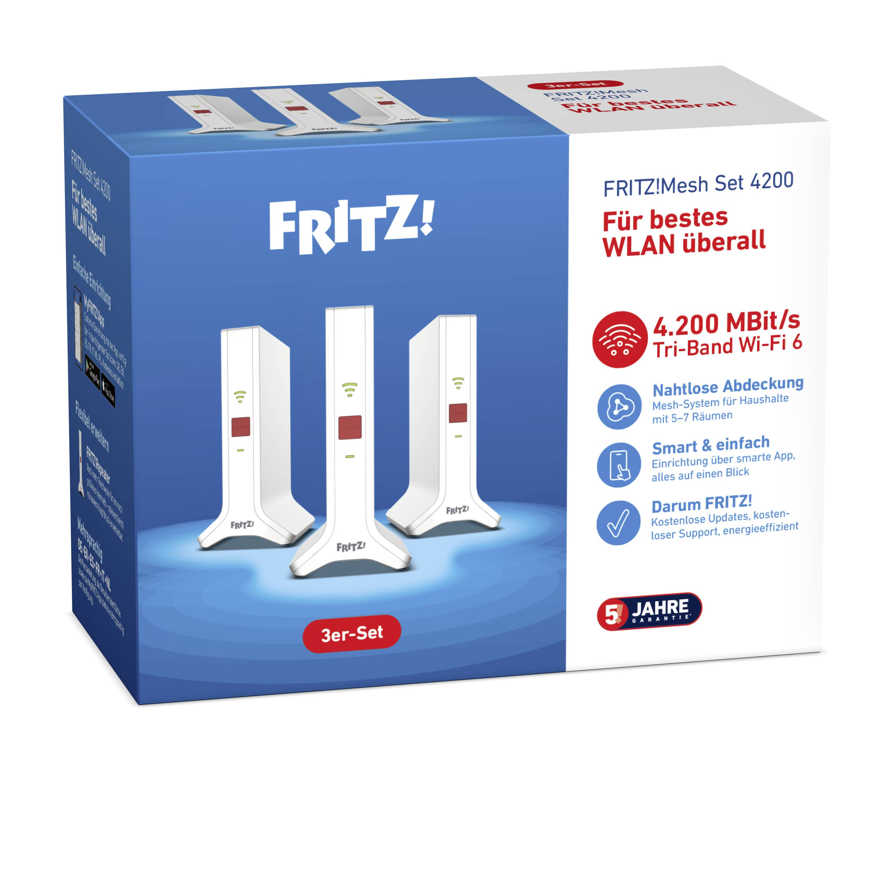 FRITZ! WLAN Repeater FRITZ!Mesh Set 4200 3er-Set 20003107 LAN 10/100/1000 MBit/s Mesh-fähig-4