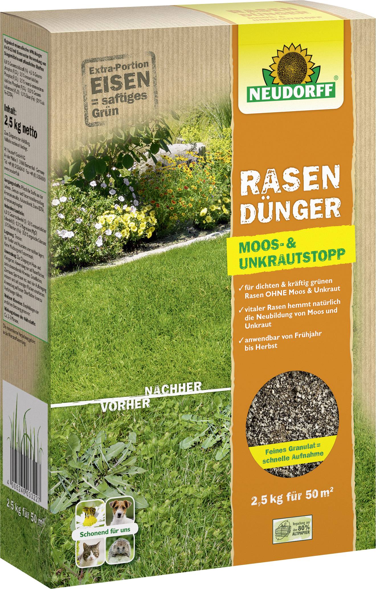 Neudorff 01306 Azet Rasendünger Moos- & Unkraut-Stopp 2.5 kg