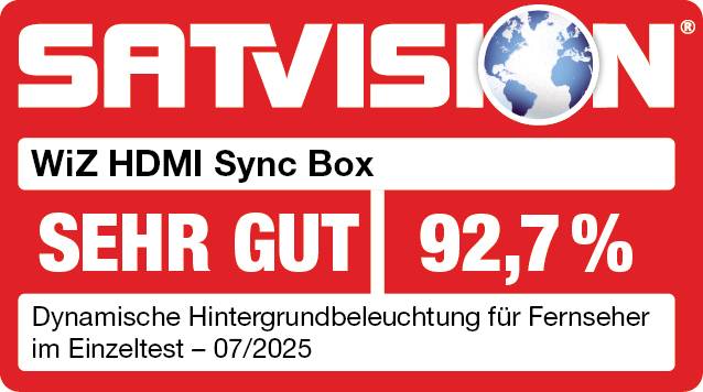'WiZ HDMI Sync Box' erhält von SATVISION eine Bewertung von 'SEHR GUT' mit 92,7 % für dynamische Hintergrundbeleuchtung.