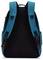 Ein blau-schwarzer Rucksack mit verstellbaren Schultergurten, Seitentaschen und einem Reißverschluss-Hauptfach, von hinten gezeigt.