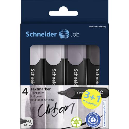 Schneider Schreibgeräte Textmarker Job grau sortiert Karton-Etui 4 Stück Aktion 3+1 115174 Grau 5 mm 4 St.