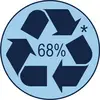 Blaues Recycling-Symbol mit „68 %" in der Mitte und einem Sternchen, das teilweise recycelbaren Inhalt oder recyceltes Material anzeigt.