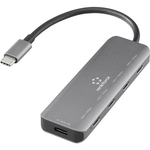 Renkforce RF-USBCH-220 USB 3.2 Gen 2-Hub mit Aluminiumgehäuse Grau