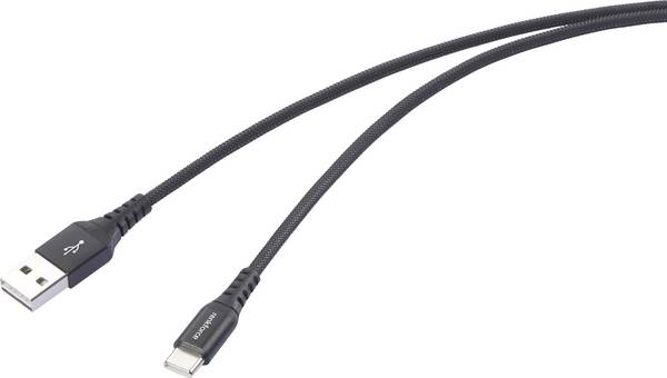 Renkforce USB-Kabel USB 2.0 USB-A Stecker, USB-C® Stecker 1.00 m Schwarz hochflexibel, Extrem robuste Geflechtschirmung, beidseitig verwendbarer Stecker RF-6872332