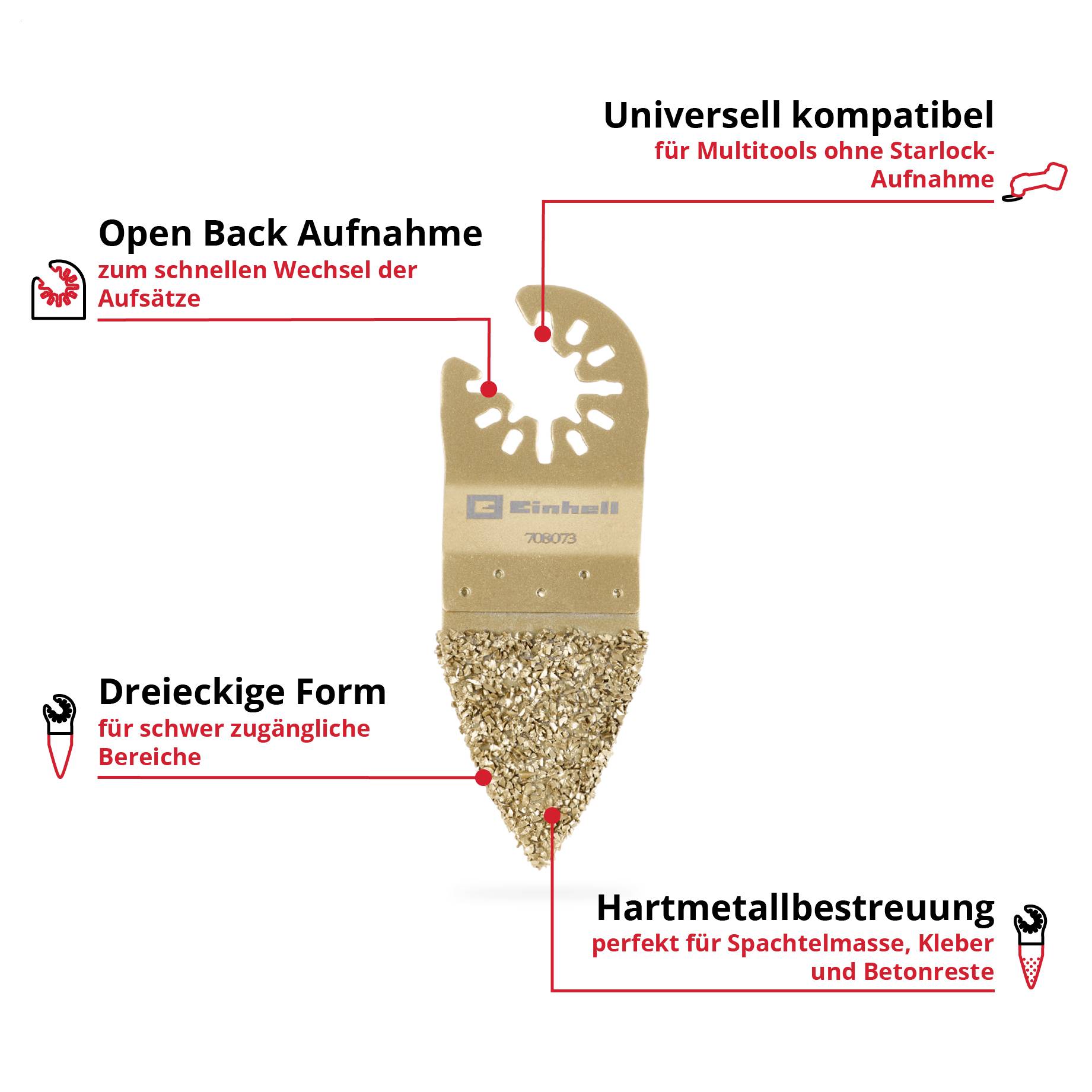 'Sägeblatt mit Hartmetallbesetzung, dreieckige Form für schwierige Bereiche; universell kompatibel für Multitools ohne Starlock.'