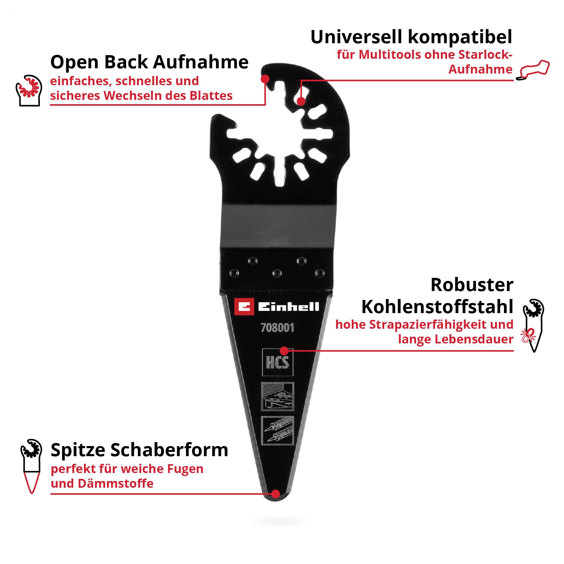 Thumbnail - Einhell 708001 Schaber/Messer HCS, Spitz Chrom-Vanadium Stahl, HCS Schaber 50 mm 1 St.