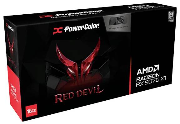 Verpackung für die PowerColor AMD Radeon RX 7900 XT Grafikkarte mit dem 'Red Devil' Logo und 16 GB Sperespezifikation.