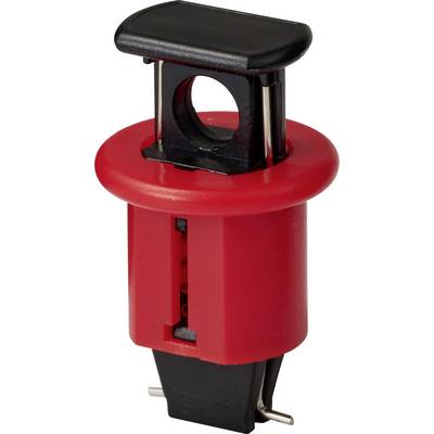Ein rot-schwarzer elektrischer Ratschenmechanismus-Schalter, für Schnappbefestigung auf Paneelen verwendet.
