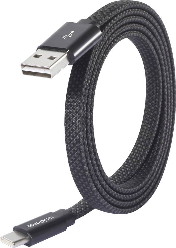 Renkforce USB-Kabel USB 2.0 USB-A Stecker, USB-C® Stecker 1.00 m Schwarz mit magnetischer Aufwicklung RF-6872560