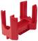 Roter Kunststoff-U-förmiger Werkzeughalter, entwickelt, um Werkzeuge sicher an ihrem Platz zu halten. Seine Struktur ermöglicht vertikale Werkzeugspeicherung und einfache Zugänglichkeit.