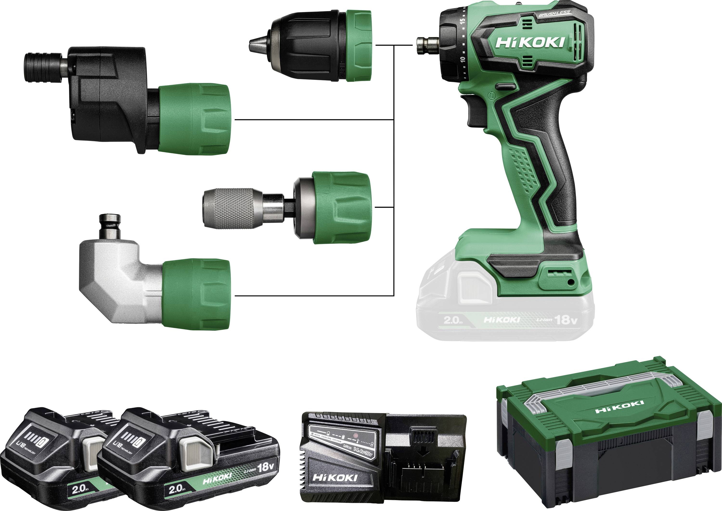 HiKOKI DS18DDQWRZ Borrskruvdragare batteri 18 V 2.0 Ah Li-Ion inkl. 2x batterier, inkl. laddare, inkl. väska