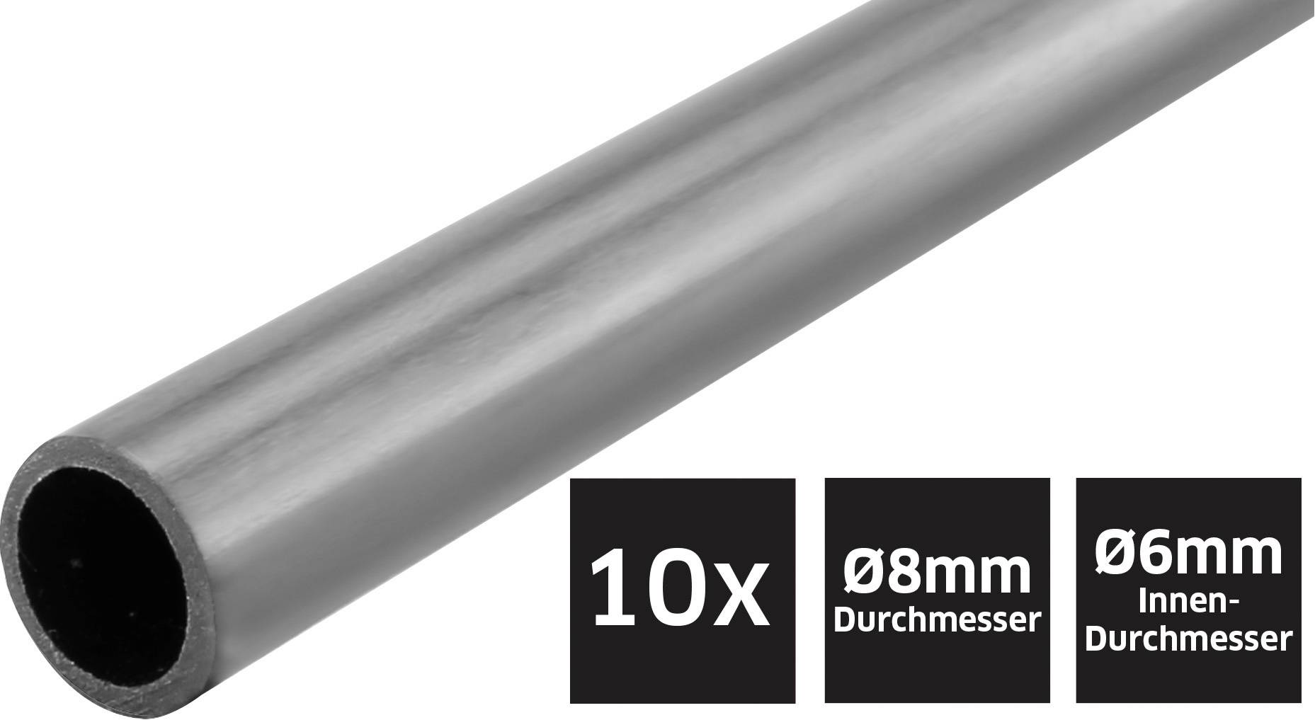 Ein Metallrohr mit einem '10x' Mengenzähler, das einen Außendurchmesser von 8 mm und einen Innendurchmesser von 6 mm aufweist.