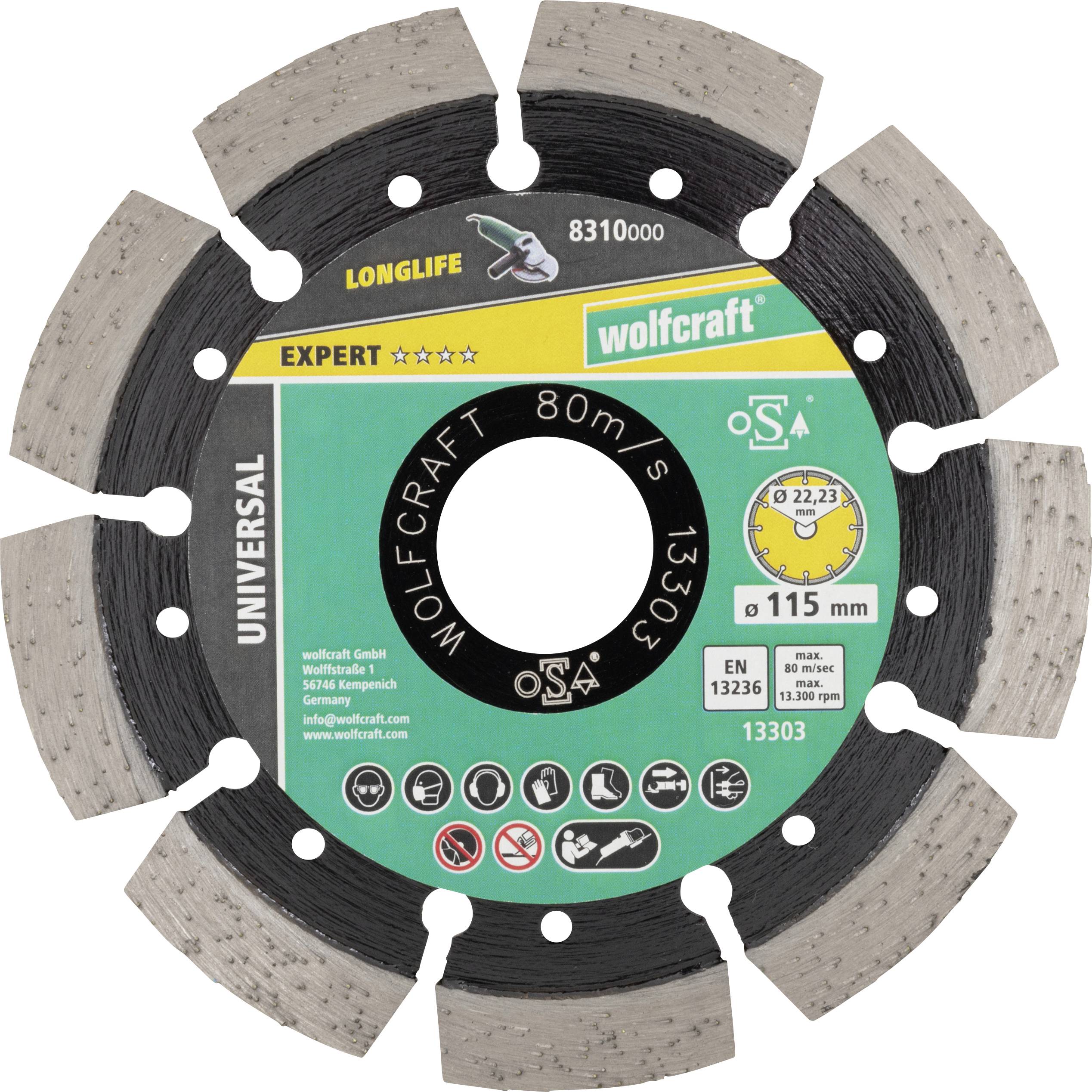 Wolfcraft 8310000 Diamanttrennscheibe 115 mm 1 St. Beton, Klinker, Naturstein, Bimsstein, Kalksandstein