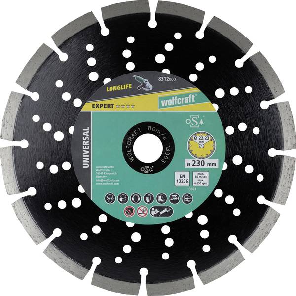 Wolfcraft  8312000 Diamanttrennscheibe 230 mm 1 St. Beton, Klinker, Naturstein, Bimsstein, Kalksandstein