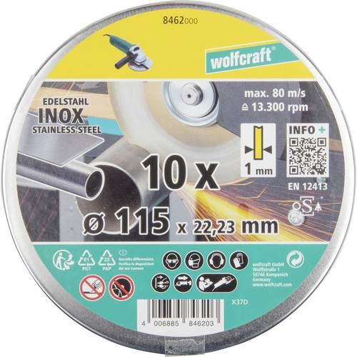 Thumbnail - Wolfcraft 8462000 Diamanttrennscheibe 115 mm 10 St. Edelstahl (rostfrei), Metall
