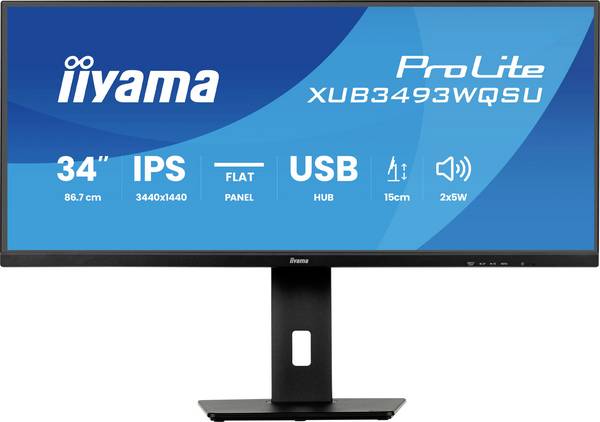 Iiyama XUB3493WQSU-B6 LCD-Monitor  EEK F (A - G) 86.4 cm (34 Zoll) 3440 x 1440 Pixel 21:9 1 ms HDMI®, DisplayPort, USB-C®, USB-A (USB 3.2 Gen 1) IPS LED