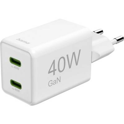 hama 00201989 Schnellladegerät, GaN, 2x USB-C, Super-Mini-Ladegerät, PD, 40 W, Weiß-0
