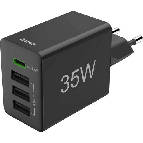hama 00201990 Schnellladegerät, 1x USB-C PD, 3x USB-A, Mini-Ladegerät, 35W, Schwarz