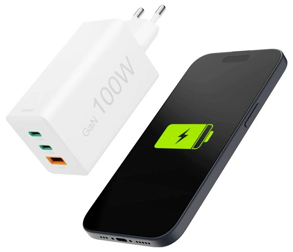 hama 00201997 Schnellladegerät, GaN, 2x USB-C, 1x USB-A, Mini-Ladegerät, PD, 100 W, Weiß-10