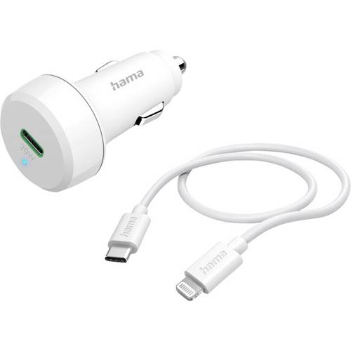 hama 00201611 Auto-Schnellladegerät mit Ladekabel Lightning, PD, 20 W, 1 m, Weiß