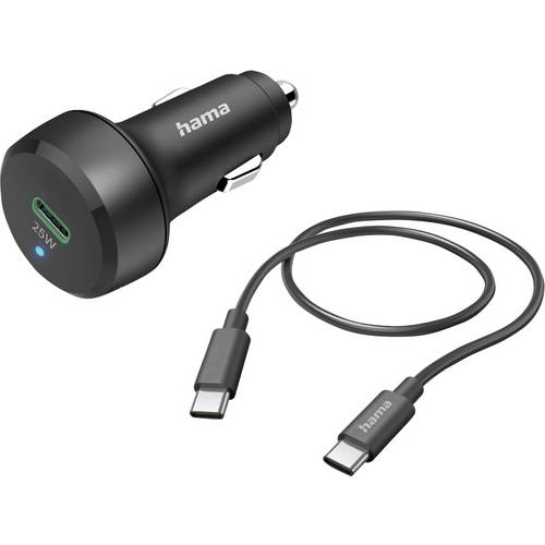 hama 00201614 Auto-Schnellladegerät mit Ladekabel USB-C, PD, 25 W, 1 m, Schwarz