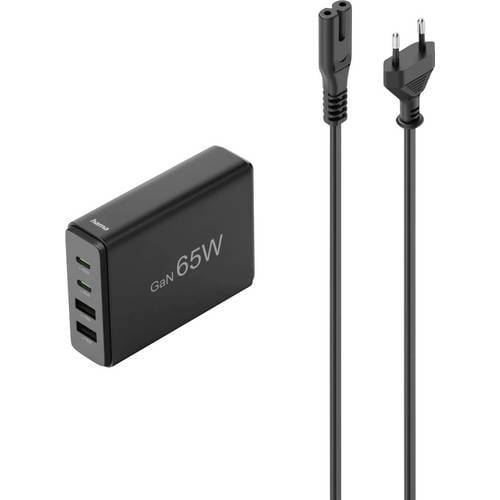 hama 00201979 USB-Ladestation 4 Ports, GaN, Schnellladegerät, 2xUSB-C, 2xUSB-A, PD, 65 W