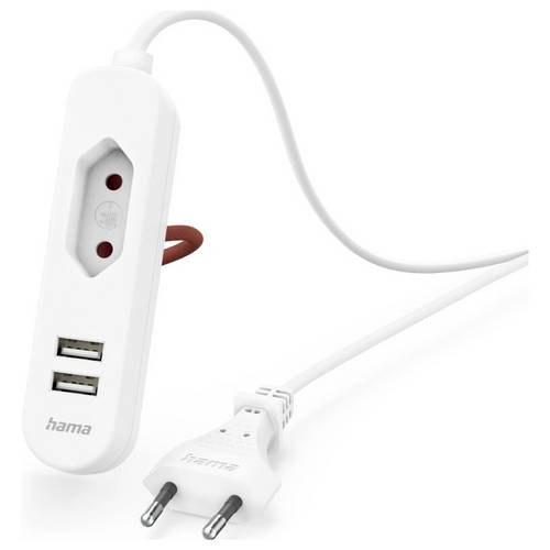 hama 00223202 USB-Netzteil mit 1,9 m langem Kabel und Eurobuchse, 2x USB-A, Weiß