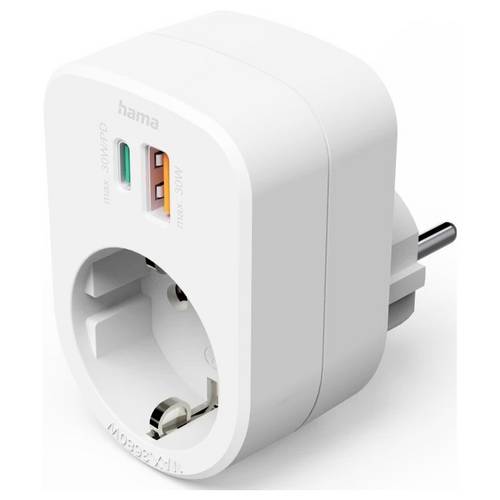 Thumbnail - hama 00223343 Mehrfachstecker 3er f. Steckdose, 1 USB-C PD, 1 USB-A, 1 Schutzkontakt, 30W