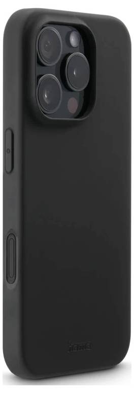 Eine schwarze Smartphone-Hülle mit glatter Oberfläche und Aussparungen für drei Kameraobjektive und eine Taschenlampe auf der Rückseite.