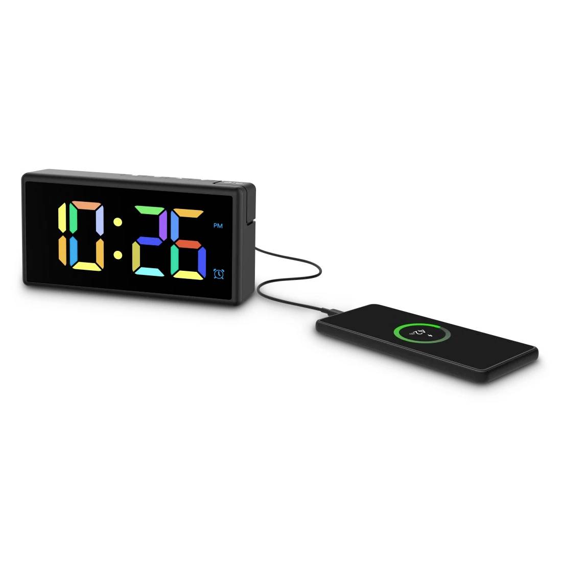 hama 00222208 Digitaler Wecker "Ibiza", Multicolor-Display, mit USB-Ladefunktion, Schwarz-6