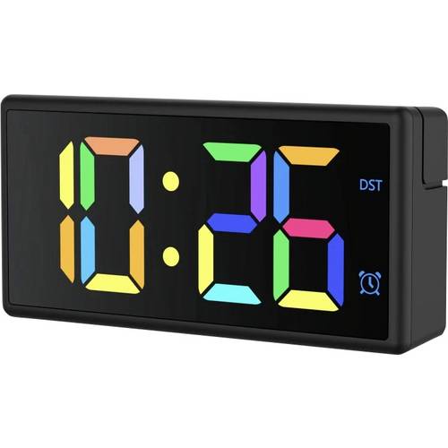 hama 00222208 Digitaler Wecker Ibiza, Multicolor-Display, mit USB-Ladefunktion, Schwarz
