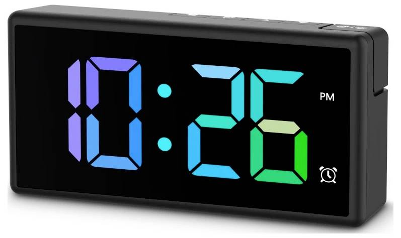 hama 00222208 Digitaler Wecker "Ibiza", Multicolor-Display, mit USB-Ladefunktion, Schwarz-1