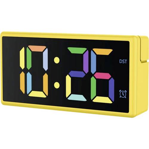 hama 00222210 Digitaler Wecker Ibiza, Multicolor-Display, mit USB-Ladefunktion, Gelb