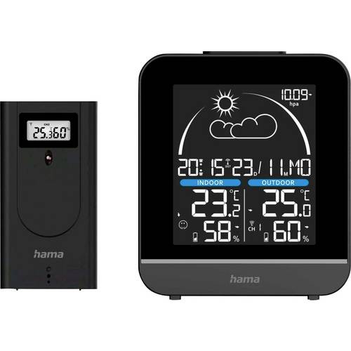 hama 00222218 Wetterstation La Gomera, mit Außensensor, Funk, Wecker, Schwarz