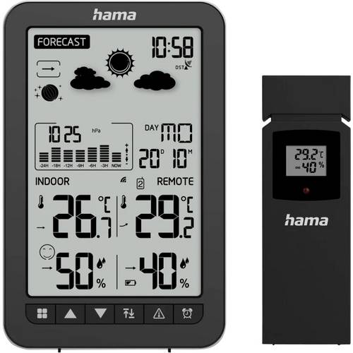 Thumbnail - hama 00222219 Wetterstation Ko Samui, mit Außensensor, Funk, Wecker, Schwarz