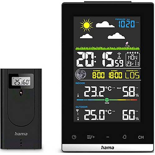 hama 00222239 Wetterstation Jamaika, mit Außensensor, Funk, Wecker, Raumklima, Schwarz