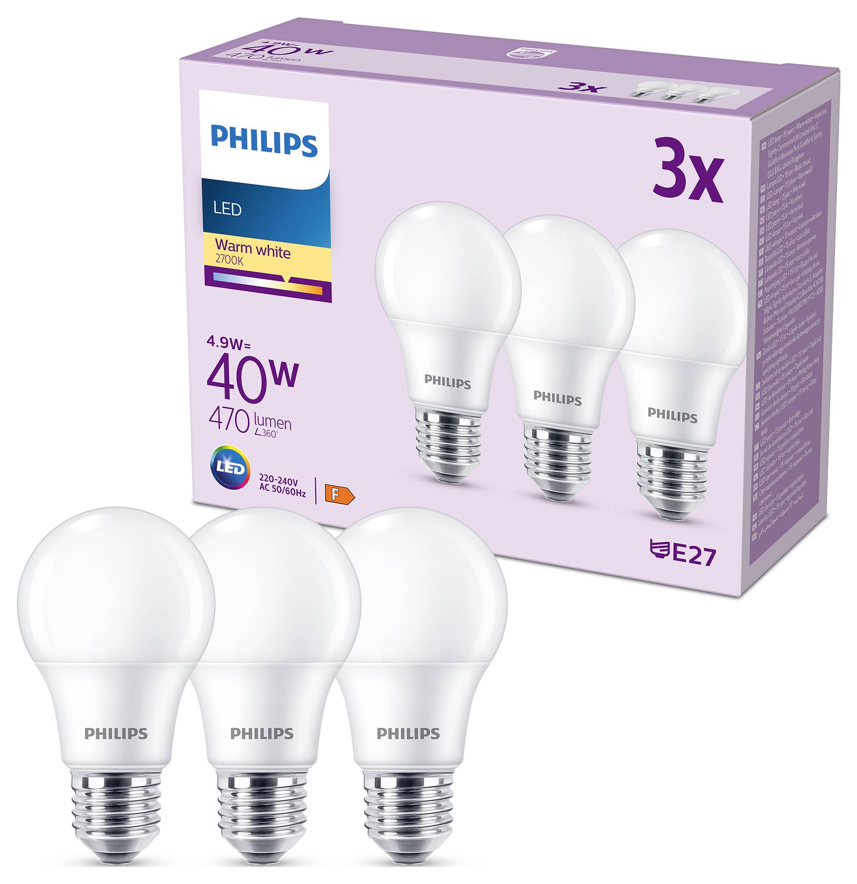 Philips 8719514459458 LED EEK F (A - G) E27 4.9 W = 40 W Warmweiß 3 St.-2