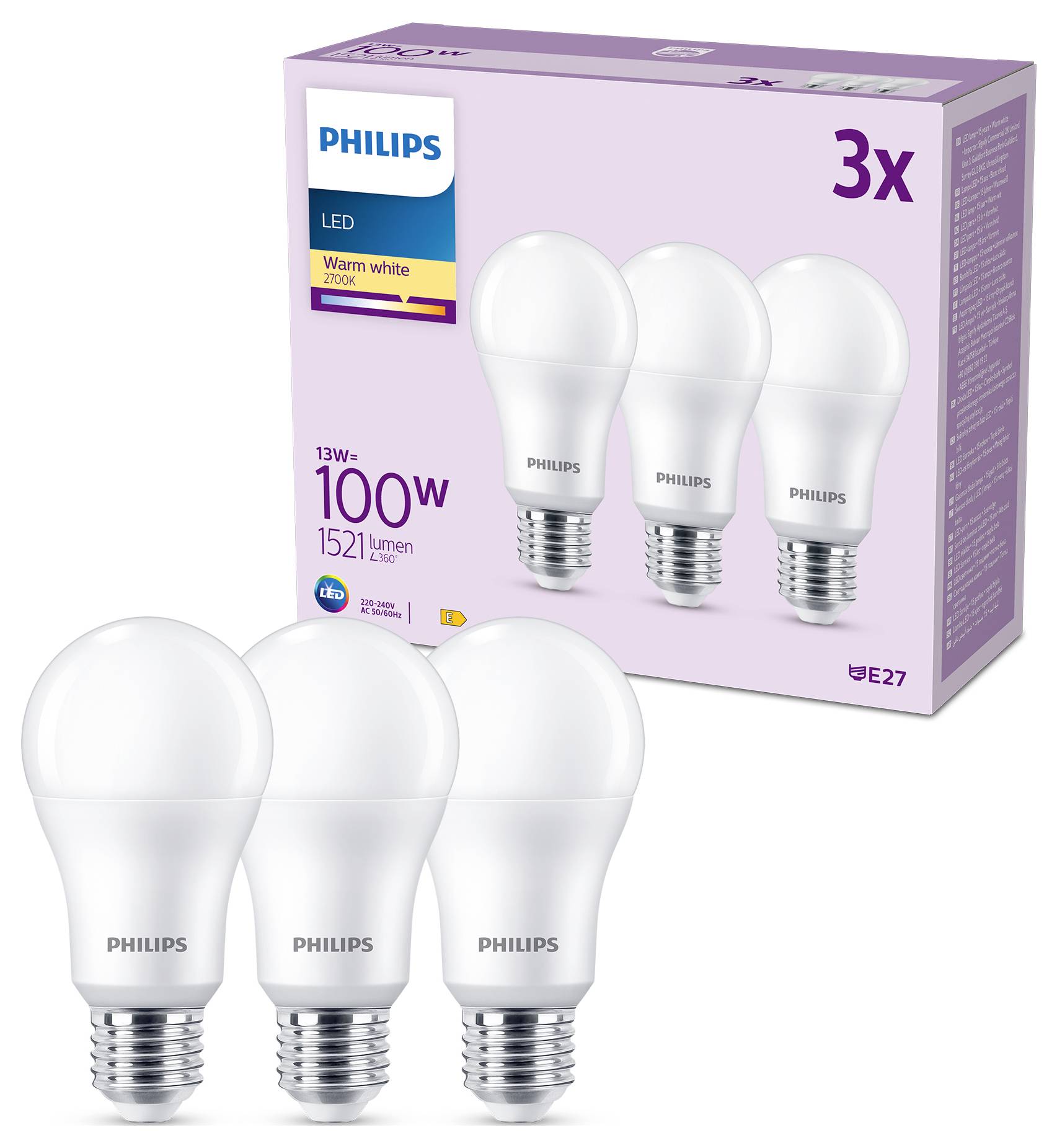 Philips 8719514451391 LED EEK E (A - G) E27 13 W = 100 W Warmweiß 3 St.-1