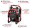 Einhell Akku-Kompressor mit rotem Tragegestell; hervorgehoben sind ölfreie Pumpe, 36-V-Akku-Power, Manometer bis 8 bar, leiser Betrieb und 8-L-Kessel.