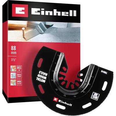 'Einhell Multitool-Sägeblatt, 88 mm, eignet sich für Metall, Holz, und Nägel. Lieferung in roter Verpackung mit Produkthighlights.'