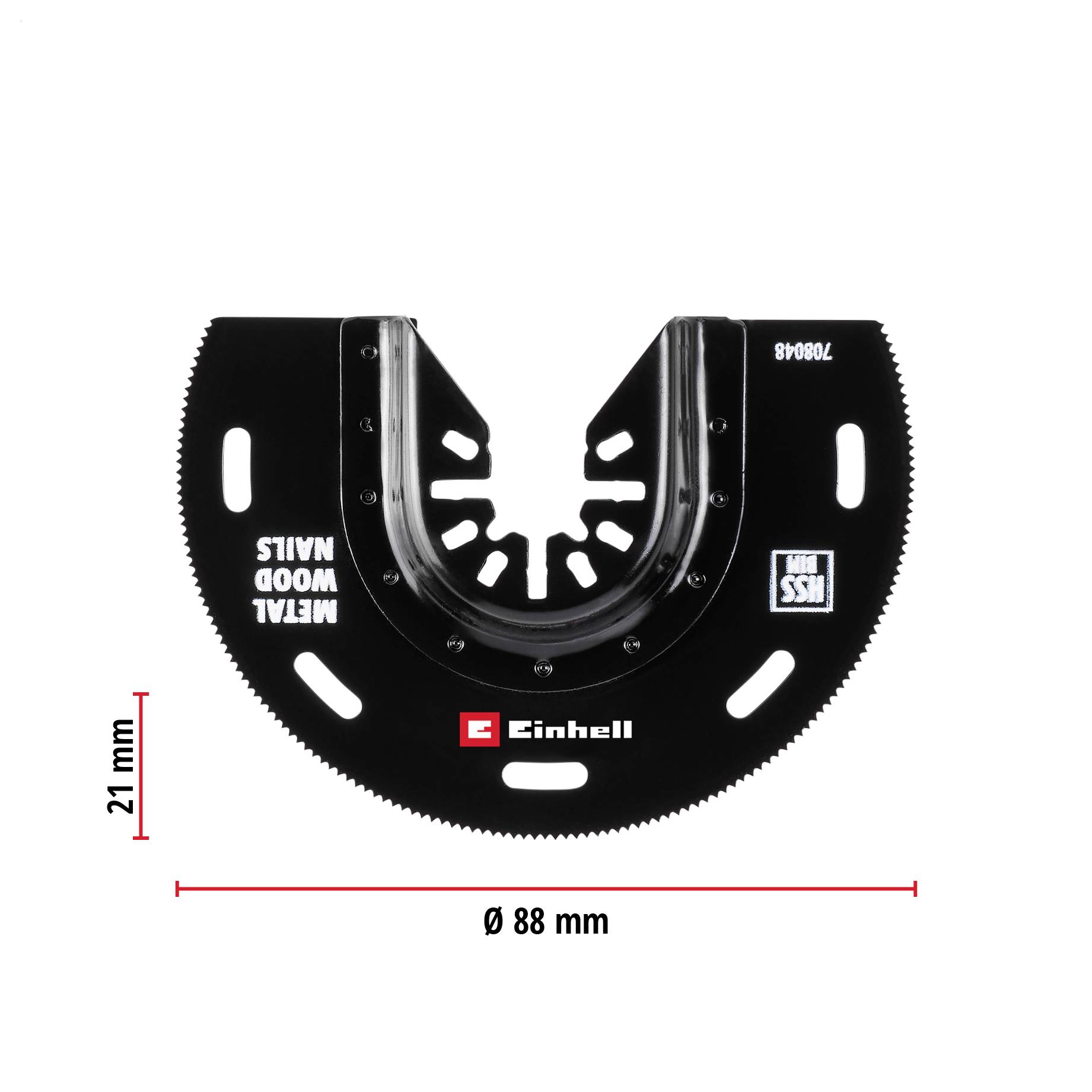 'Dreieckiges Sägeblatt von Einhell für Metall, Holz und Nägel. Durchmesser 88 mm, Breite 21 mm, HSS-Schneide, Modell 798048.'