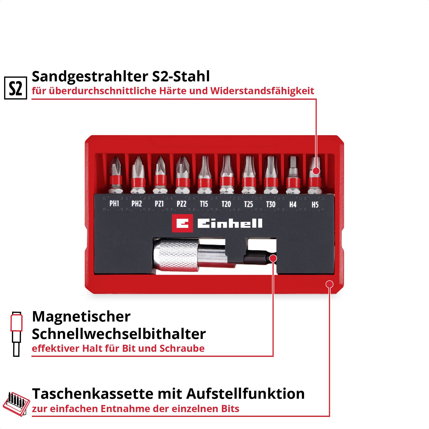 Einhell Bit Taschenbox 11tlg 118663 Bit-Set PH, PZ, Innen-Sechskant, TX inkl. Bithalter-1