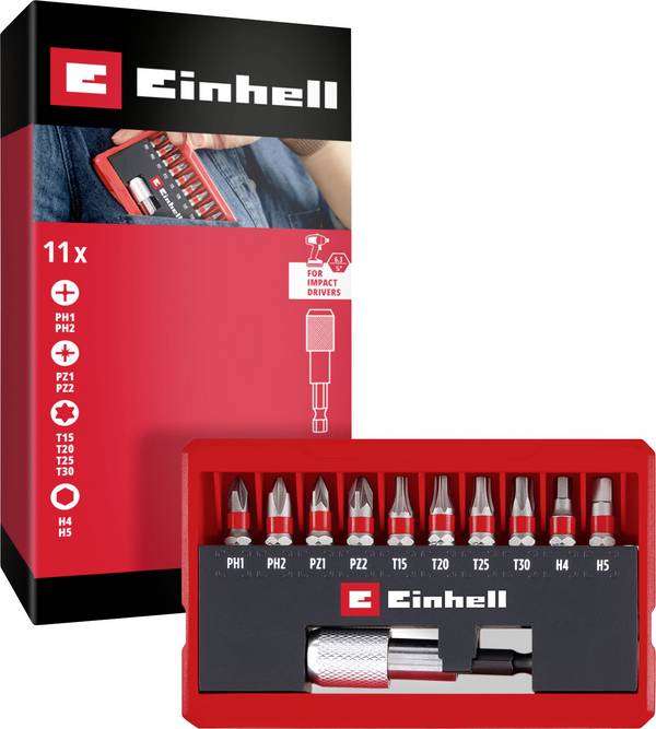 Einhell Bit Taschenbox 11tlg 118663 Bit-Set PH, PZ, Innen-Sechskant, TX inkl. Bithalter
