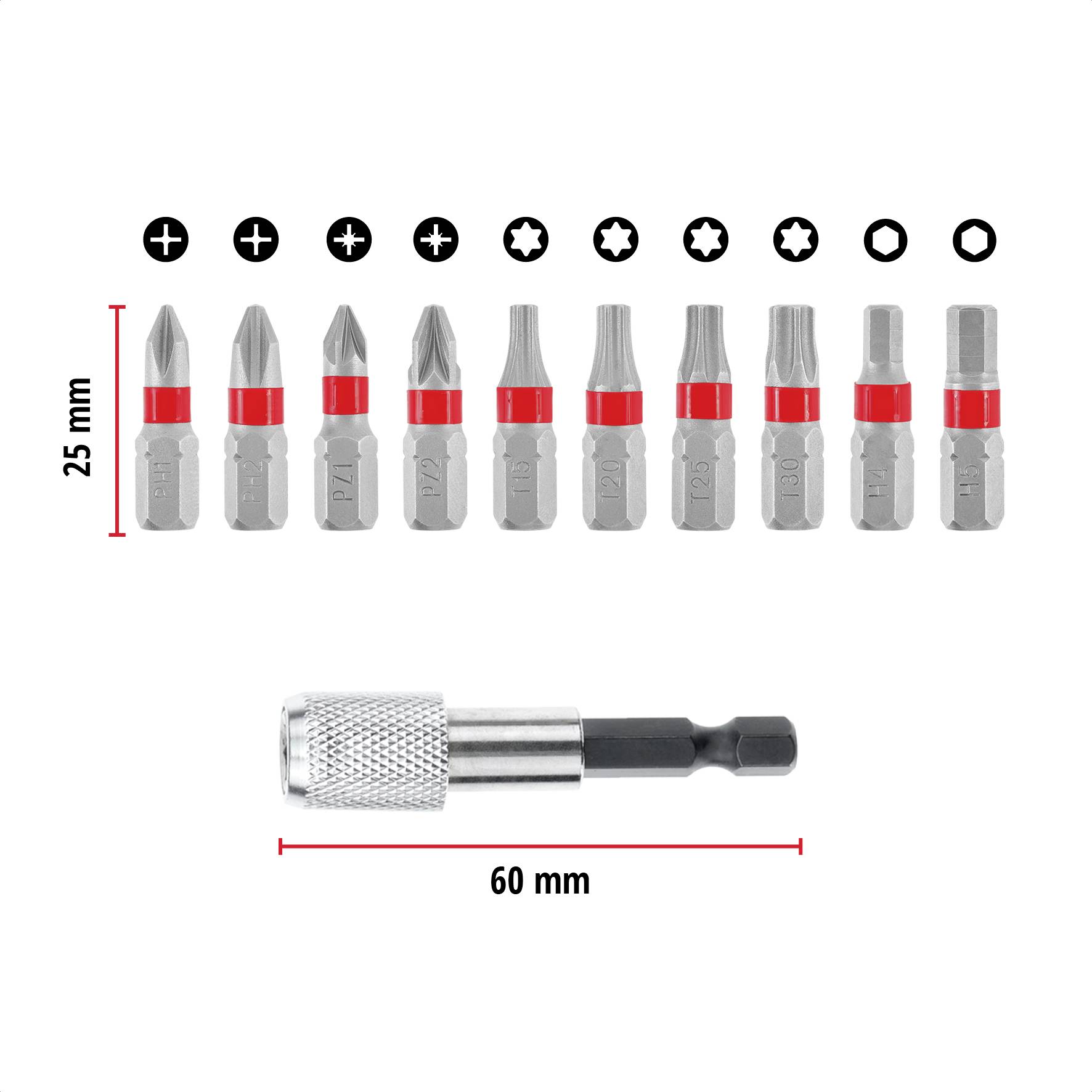 Einhell Bit Taschenbox 11tlg 118663 Bit-Set PH, PZ, Innen-Sechskant, TX inkl. Bithalter-9