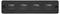 Ein schwarzer Hub mit vier USB-C-Anschlüssen, von denen jeder mit '1 Gbps' beschriftet ist und die Datenübertragungsgeschwindigkeit anzeigt.