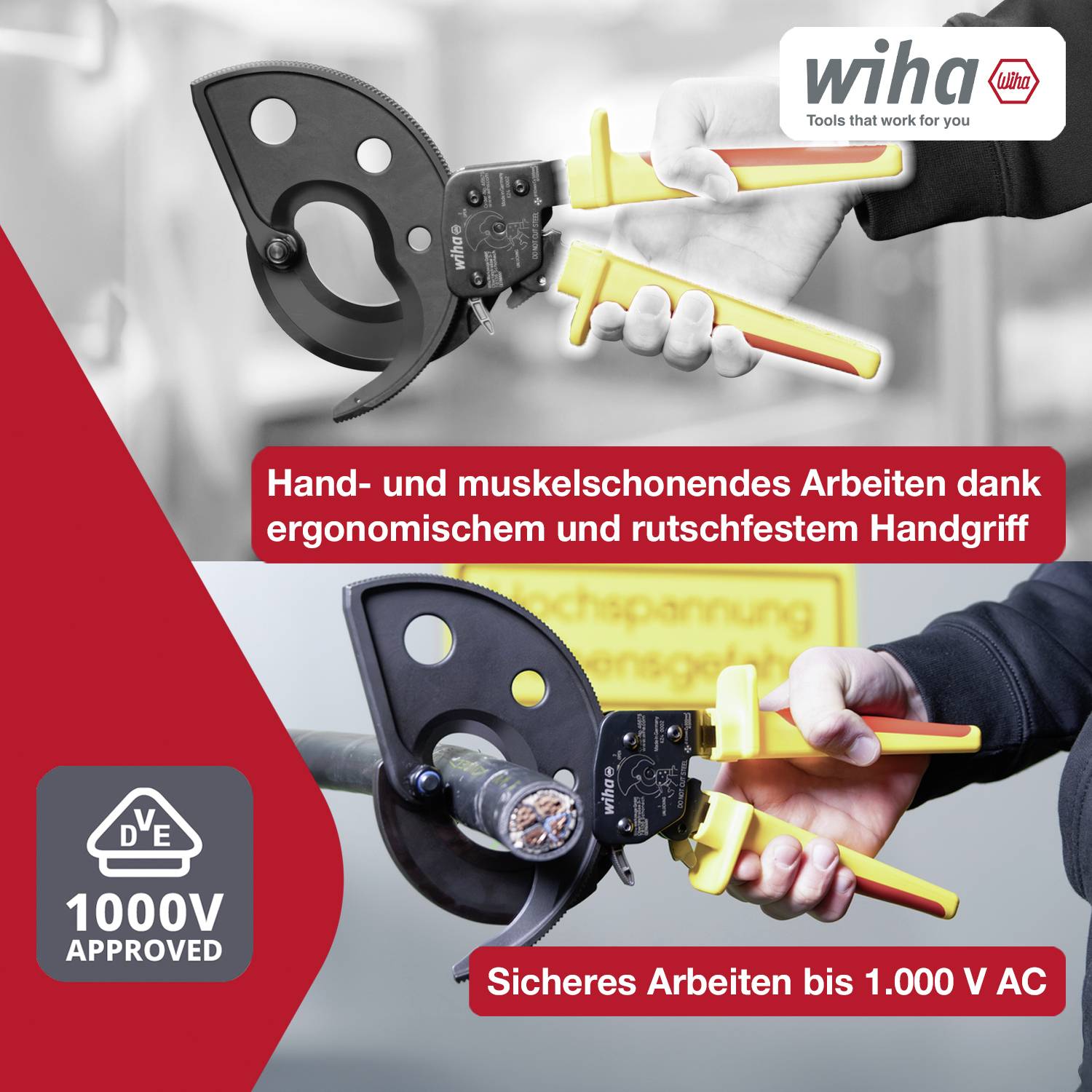 Wiha 46675 Kabelschneider Geeignet für (Abisoliertechnik) Alu- und Kupferkabel, ein- und mehrdrähtig 62 mm 500 mm²-20