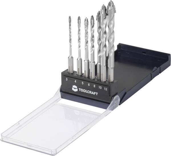 TOOLCRAFT TO-10312161 Hartmetall, Stahl Bohrer-Set  3 mm, 4 mm, 5 mm, 6 mm, 8 mm, 10 mm, 12 mm Gesamtlänge 155 mm gehärtet   1 St.