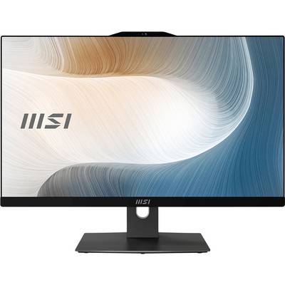 Ein Computermonitor, der das 'MSI'-Logo auf einem Bildschirm mit einem abstrakten Hintergrund aus wirbelnden beige- und blauen Farben zeigt.