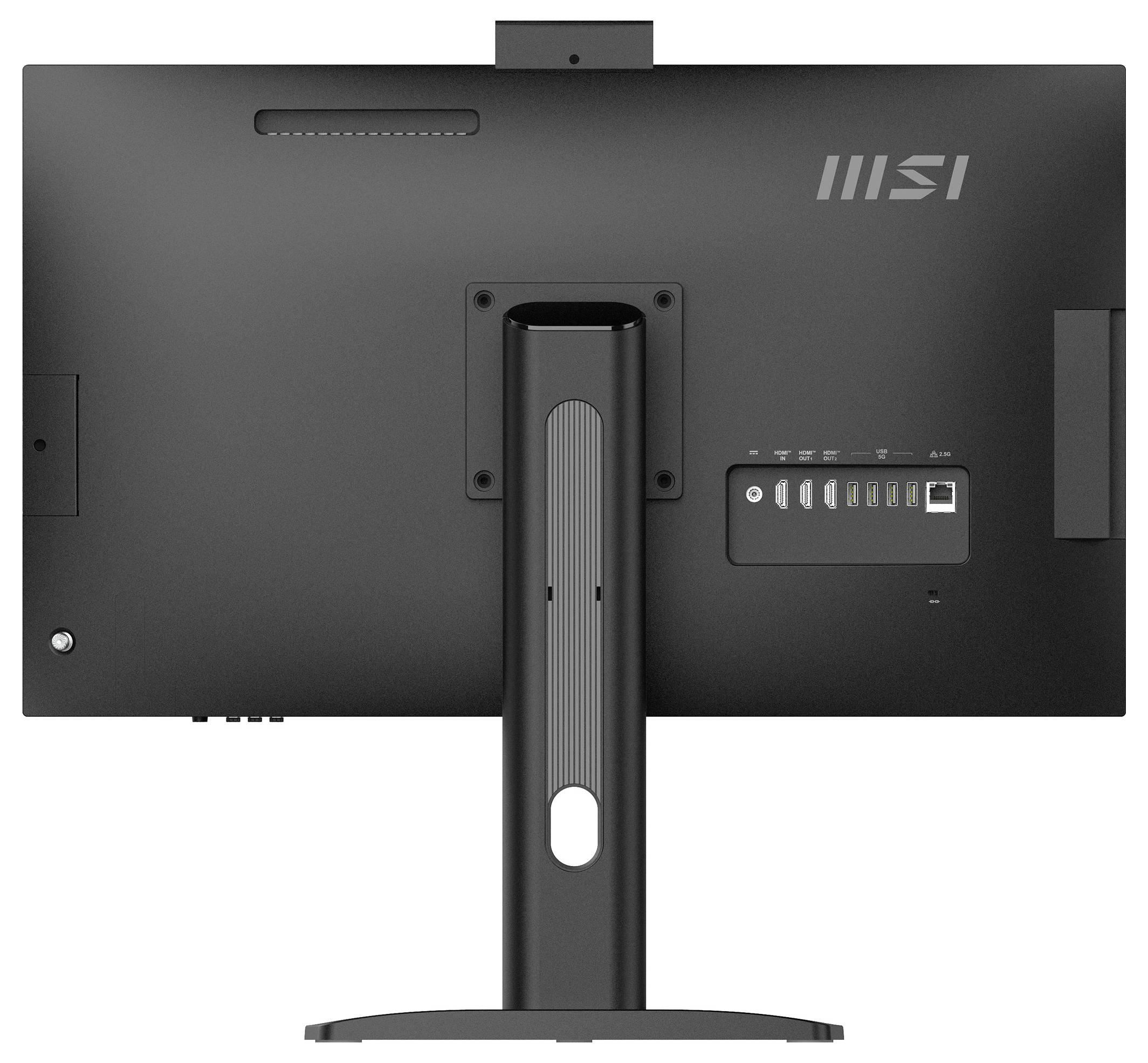 Rückseite eines MSI-Monitors mit Ständerhalterung, Lüftungsschlitzen und Anschlussfeld auf der Rückseite.